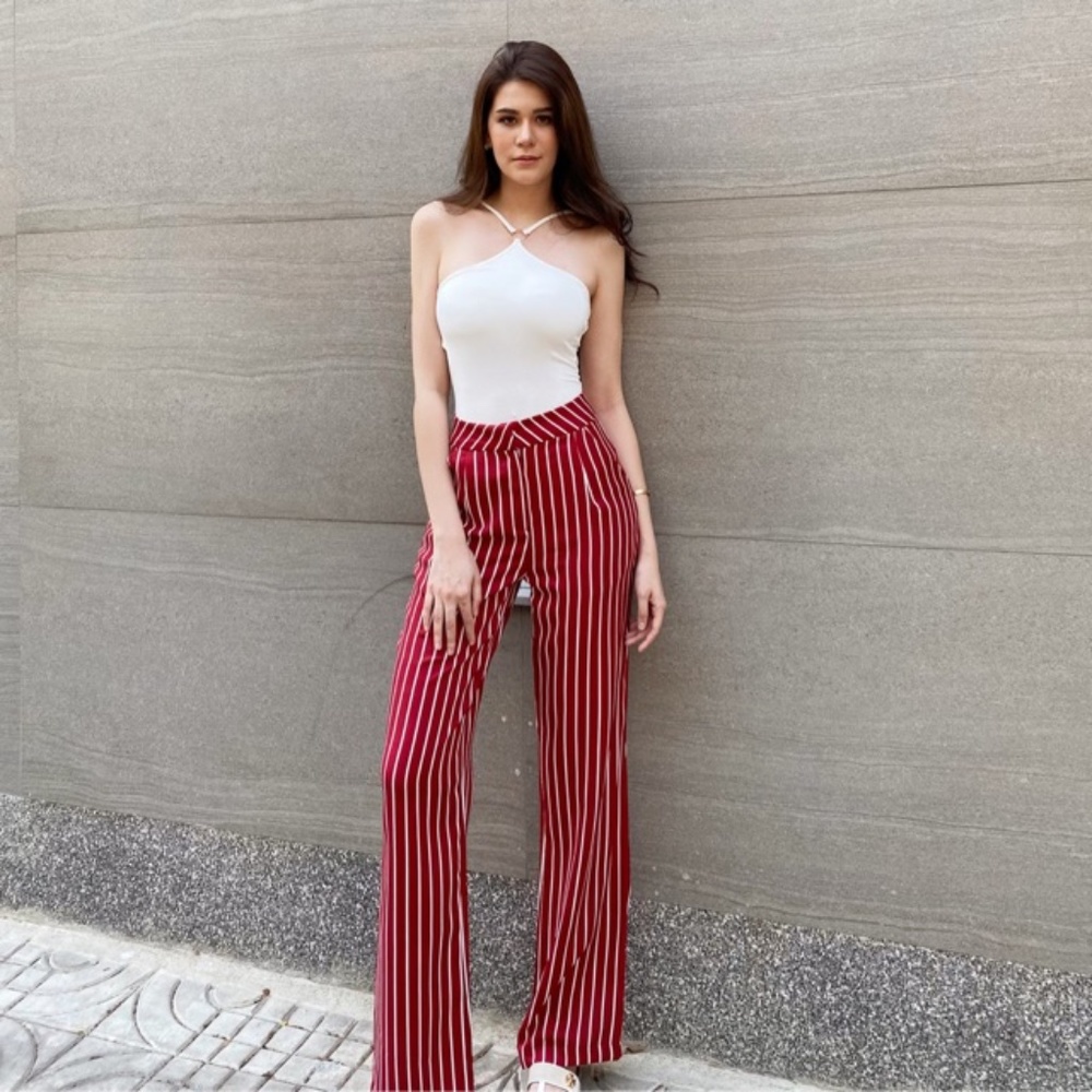 High waisted red pants